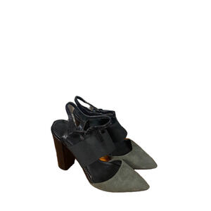 Charles David Women’s Gray Suede Leather Cap Toe Ankle Strap Chunky Heels Size 6